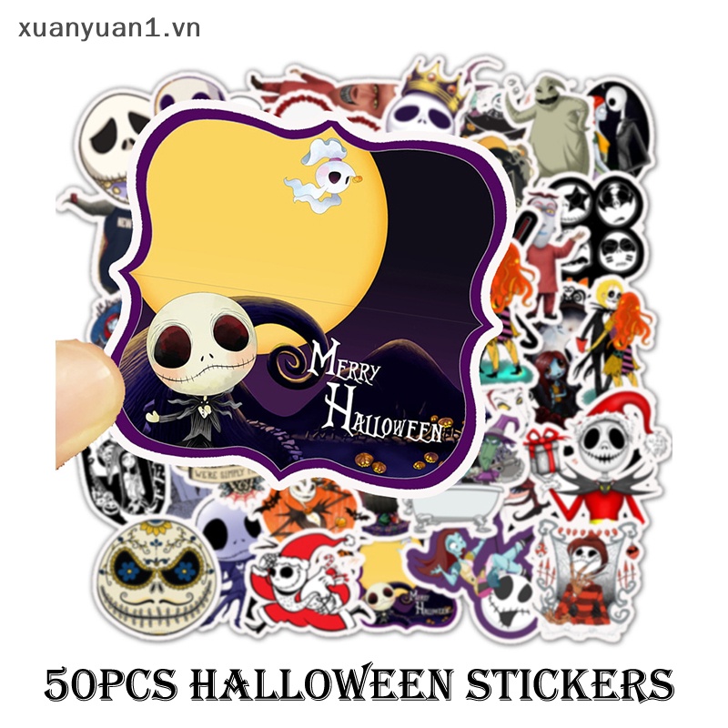 Set 50 Sticker Dán Bình Nước Phong Cách Halloween Dễ Thương