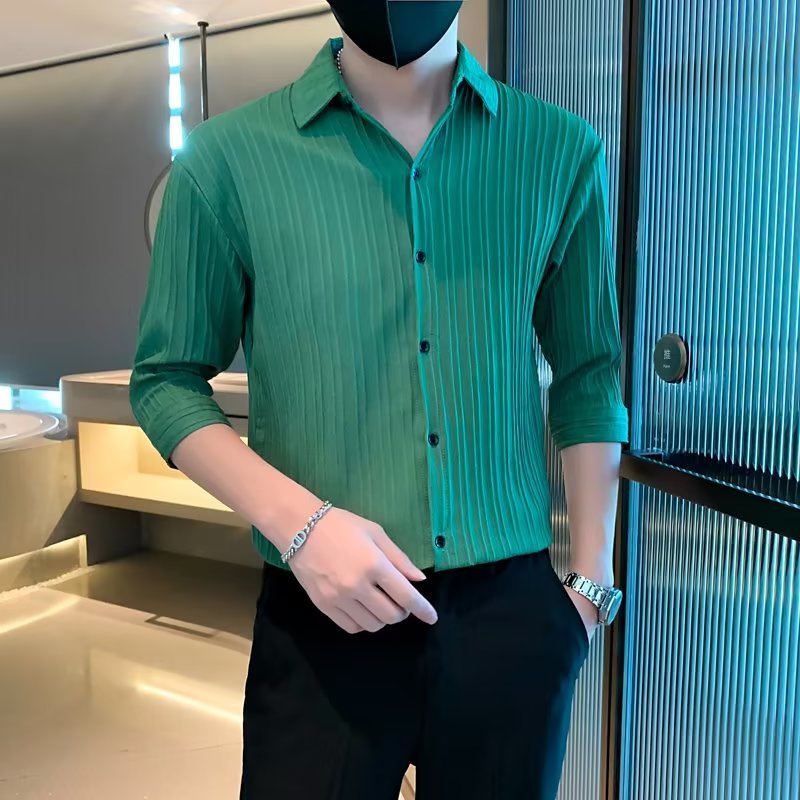 Áo sơ mi nam BEFOYI tay 3/4 màu trắng sọc mỏng cổ áo nếp vừa vặn thời trang mùa hè Hàn Quốc M-3XL