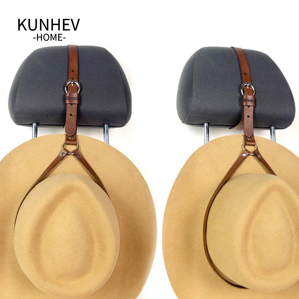 KUNHEV Giá Treo Nón Cao Bồi Bằng Da PU Có Ngăn Đựng Đồ Tiện Lợi Dành Cho Ô Tô