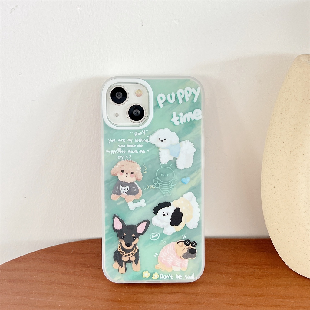 Ốp Điện Thoại TPU Mềm Trong Suốt Hai Mặt Họa Tiết Cún Cưng Bảo Vệ Camera Cho iPhone 14 13 12 11 Pro Max