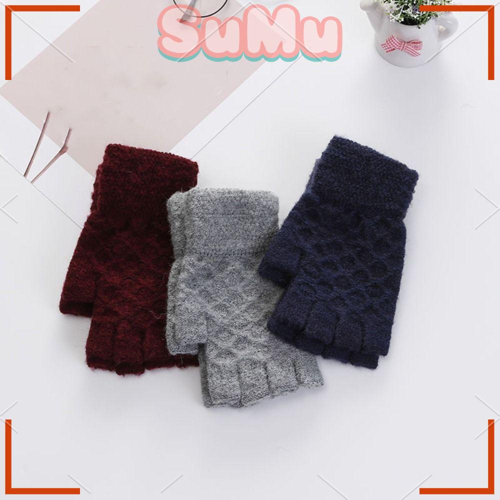 Găng Tay Len Hở Ngón Giữ Ấm Có Thể Chạm Màn Hình Cảm Ứng