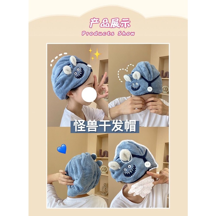 Khăn lau khô tóc siêu thấm nước quấn ủ tóc hình thú dễ thương