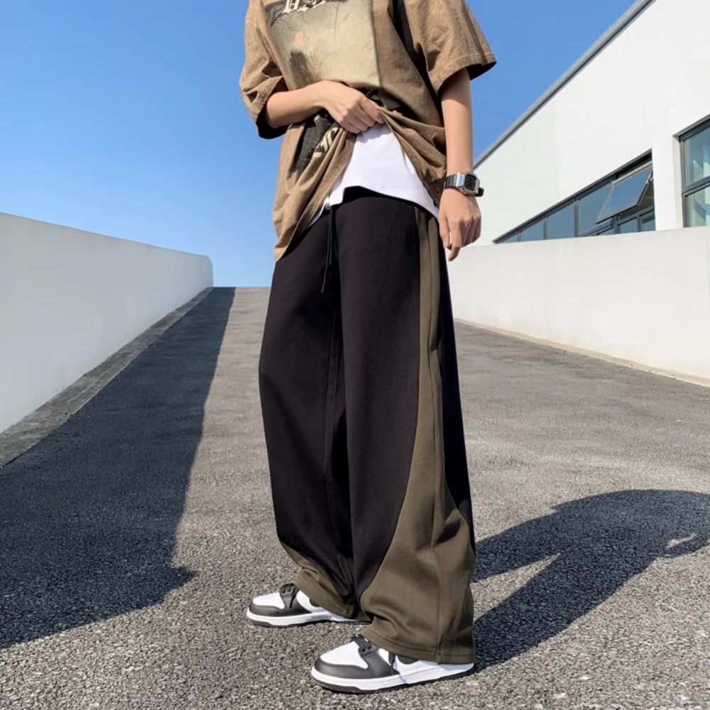 Quần Thể Thao Ống Rộng Màu Sắc Tương Phản Phong Cách Retro Cho Nam Và Nữ