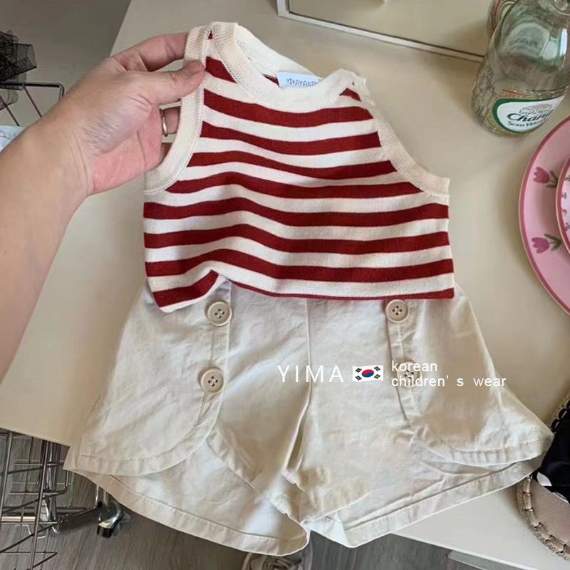 Set Đồ Hai Mảnh Áo Sát Nách + Quần Ngắn Thời Trang Mùa Hè Hàn Quốc 2023 Cho Bé Gái