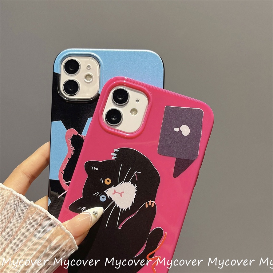 Ốp Điện Thoại Silicone Mềm Hình Bò Sữa Mèo Trắng Đen Cho iPhone 11 13 12 14 Pro Max X XR Xs Max 6 7 8 Plus