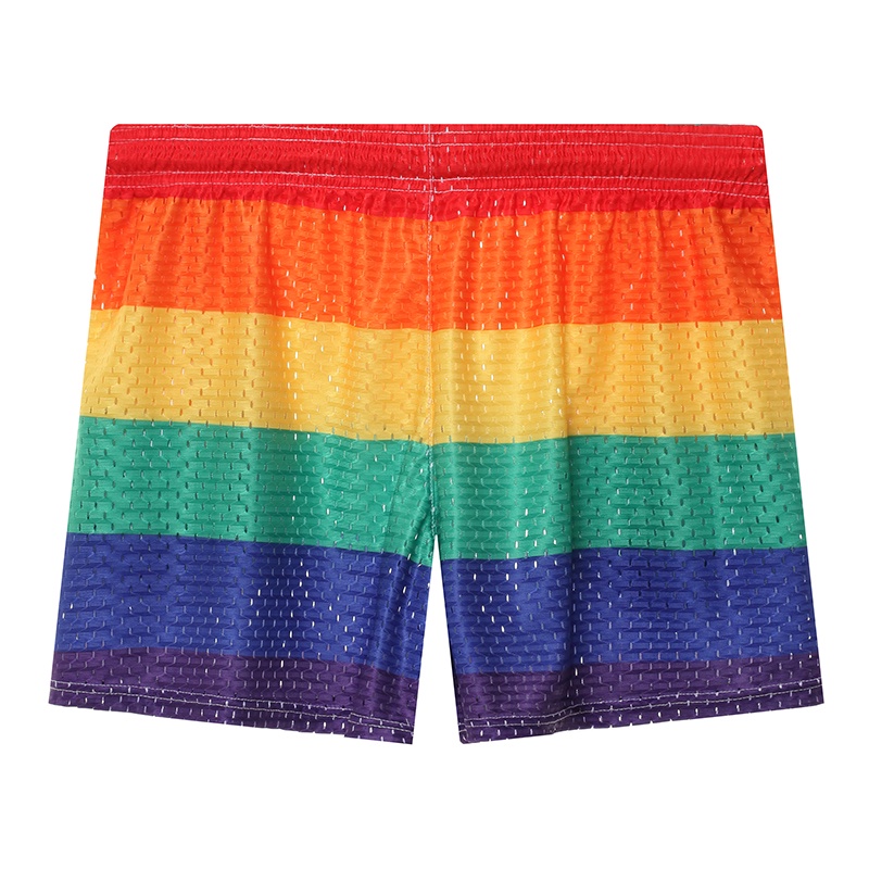 Quần Bơi Ngắn Thể Thao Thoáng Khí Mau Khô Có Túi Kẻ Sọc Cầu Vồng Cho Nam