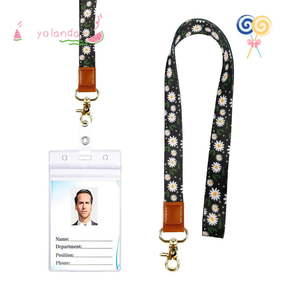 YOLA Dây Đeo Thẻ ID Họa Tiết Hoa Cúc Có Thể Xoay Vòng Tiện Dụng