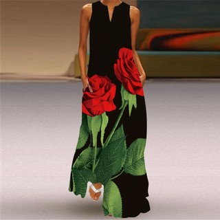 Đầm maxi in họa tiết phong cách boho thời trang dự tiệc cho nữ