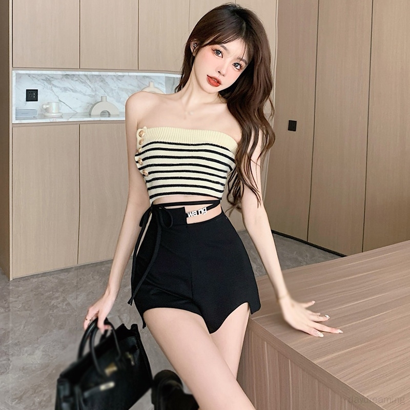 Quần Short Lưng Cao Đan Dây Phong Cách Hàn Quốc Quyến Rũ Dành Cho Nữ