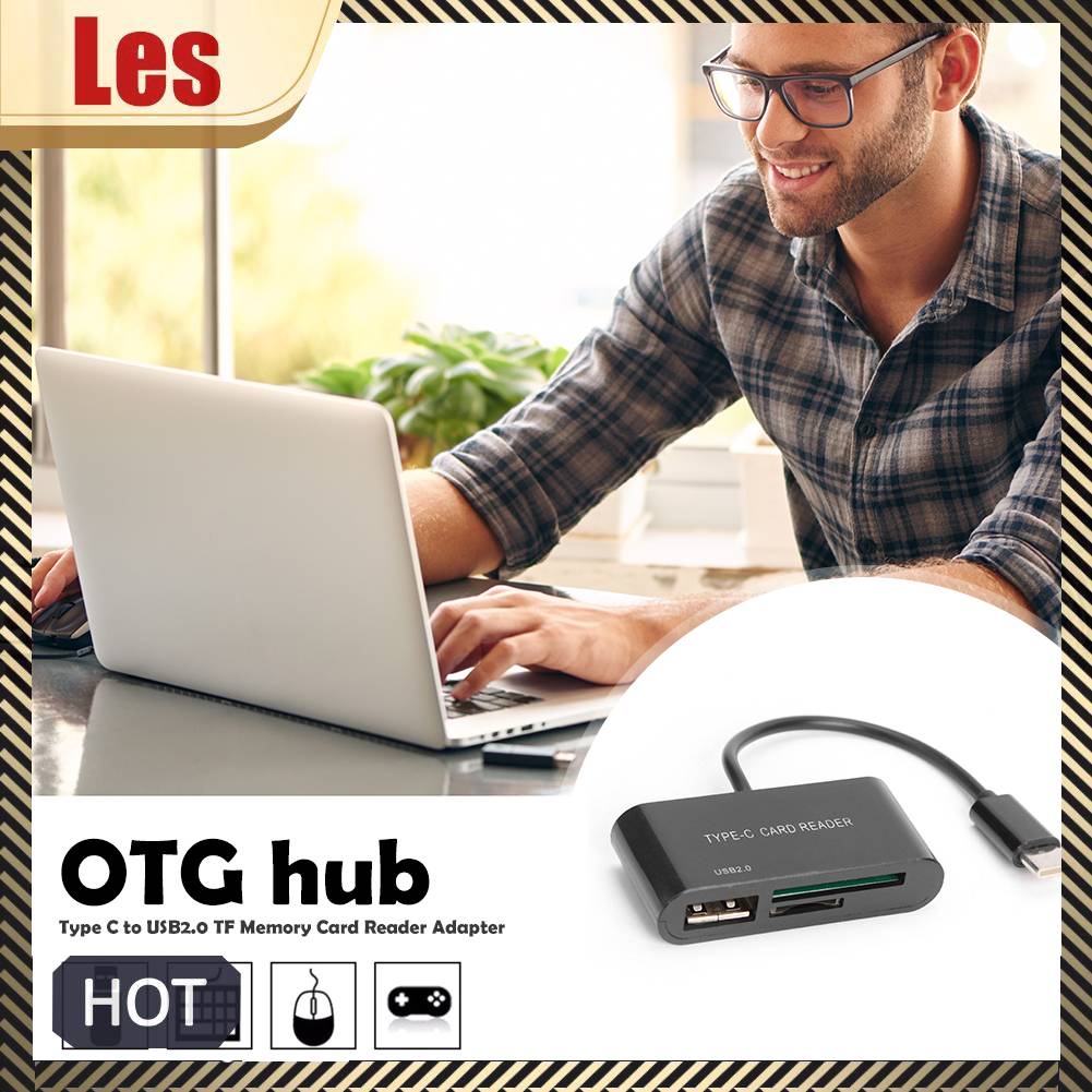 Đầu Đọc Thẻ Nhớ 3 Trong 1 Type C Sang USB 2.0 TF OTG Hub Cho Macbook