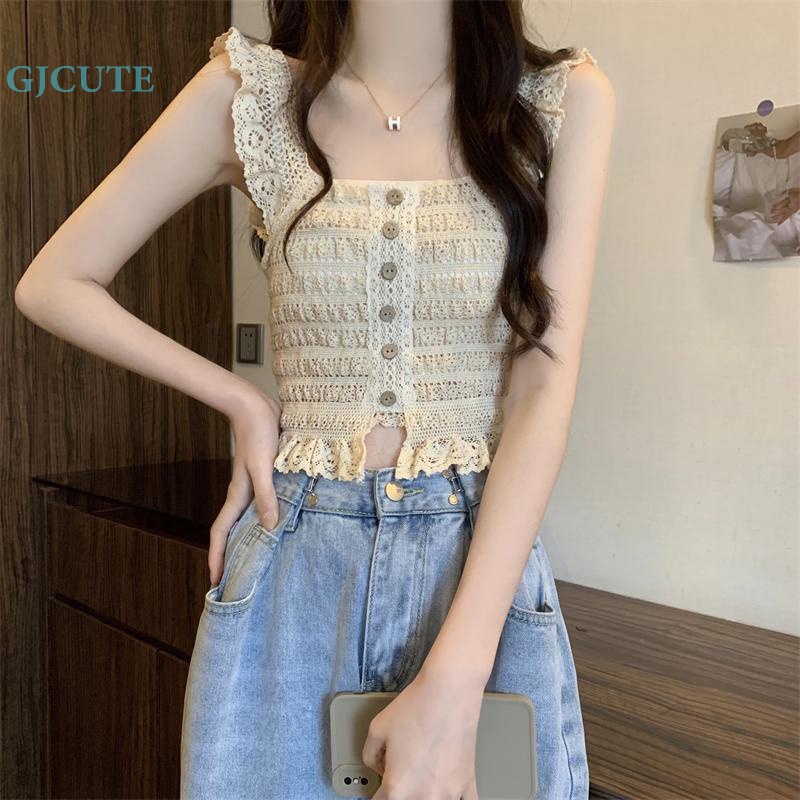 Áo Dệt Kim Không Tay Cổ Vuông Khoét Lỗ Dáng Ôm Gợi Cảm Thời Trang Mùa Hè Cho Bạn Gái WTD