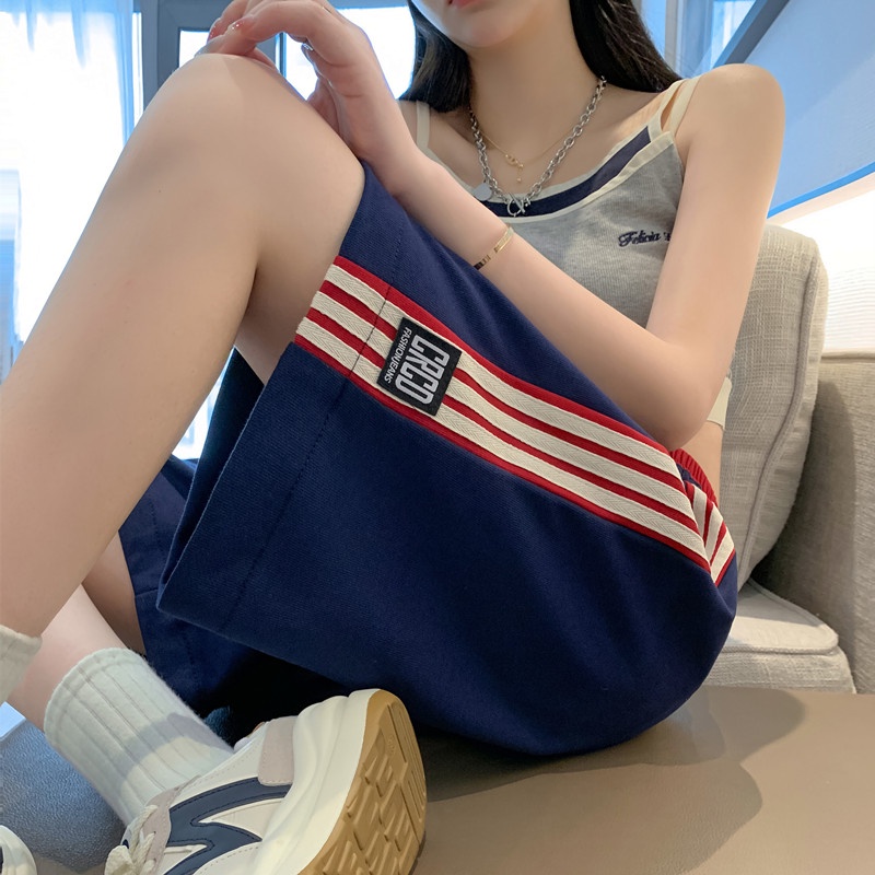 Quần Short Thể Thao Lưng Cao Ống Rộng Họa Tiết Kẻ Sọc Đơn Giản Thời Trang Mùa Hè Cho Cặp Đôi