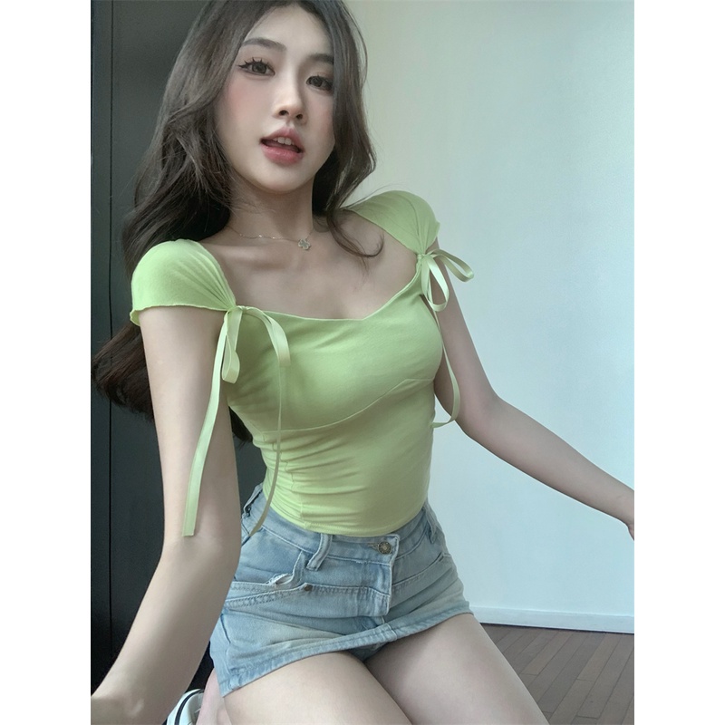 SUXI Áo Thun Tay Ngắn Dáng Ôm Màu Sắc Đơn Giản Dễ Phối Đồ