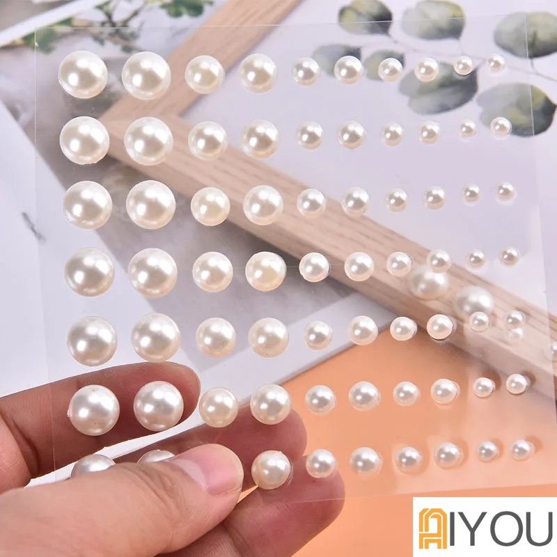1 Tấm Sticker Nhựa Hình Bán Nguyệt Đính Hạt Ngọc Trai Trang Trí Sổ Tay DIY Điện Thoại