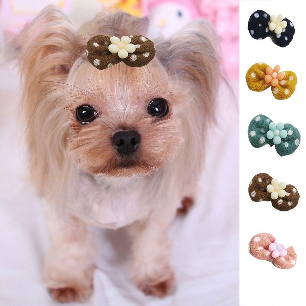 Bộ 2 Dây Cột Tóc Bằng Polyester Co Giãn Đính Nơ Màu Sắc Ngọt Ngào Cho Thú Cưng