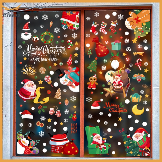 Set 9 Miếng Dán Trang Trí Cửa Sổ Hai Mặt In Họa Tiết Giáng Sinh