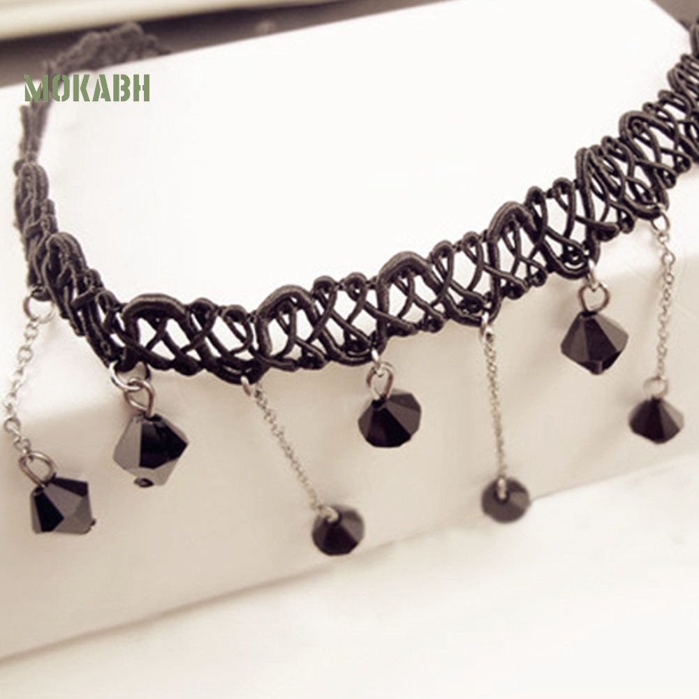 [Mok Abh] Vòng Cổ Choker Ren Gắn Hạt Cườm Thời Trang