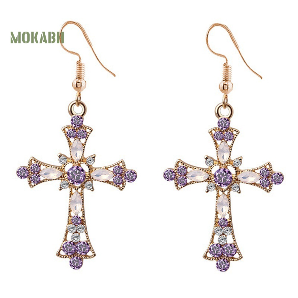 [Mok Abh] Bộ Vòng cổ Và Bông Tai Hình Thánh Giá Có Đính Kim Cương Giả