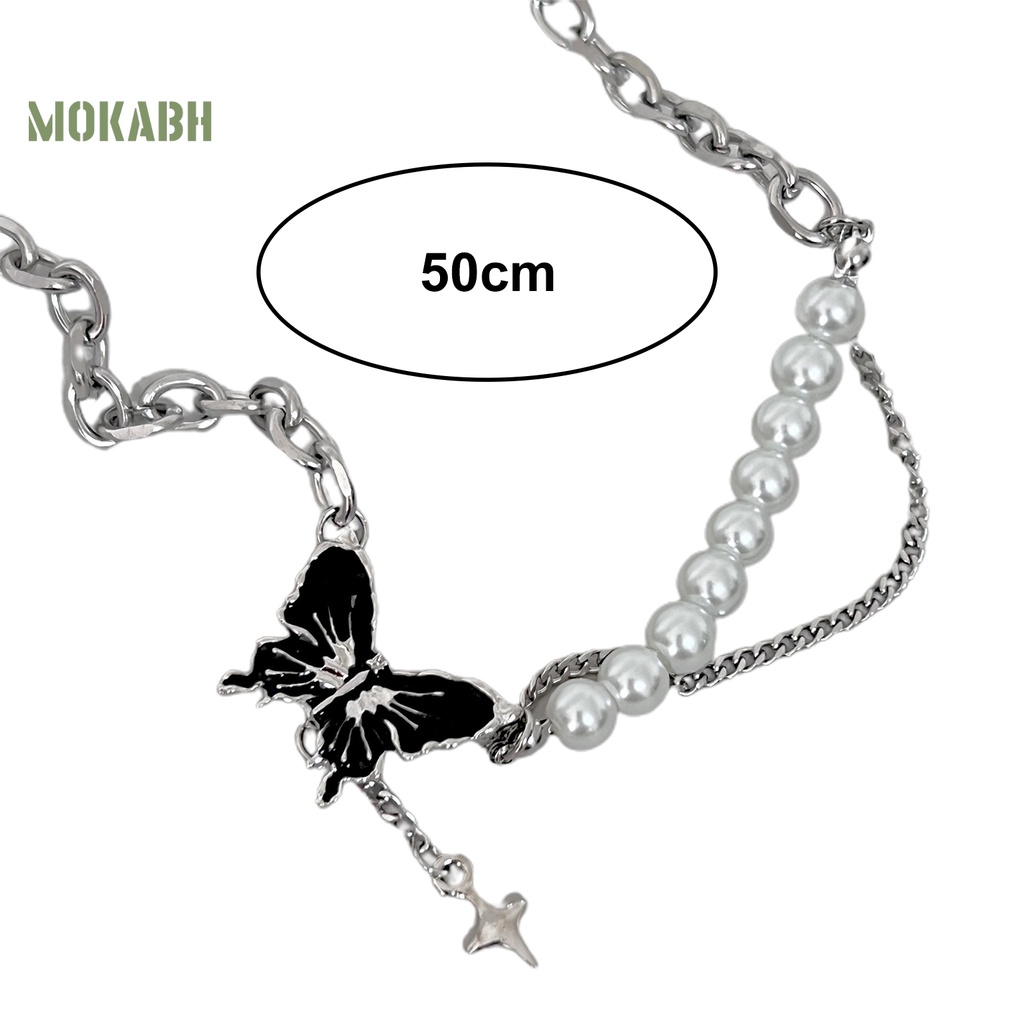 Vòng cổ Mặt Hình Bướm Đen Ngọc Trai Nhân Tạo Thời Trang Dành Cho Nữ