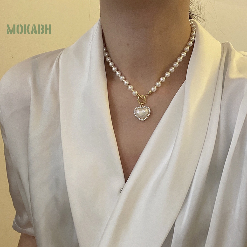 Vòng cổ Mặt Hình Trái Tim / Vỏ Sò Đính Ngọc Trai Giả Thời Trang Cho Nữ
