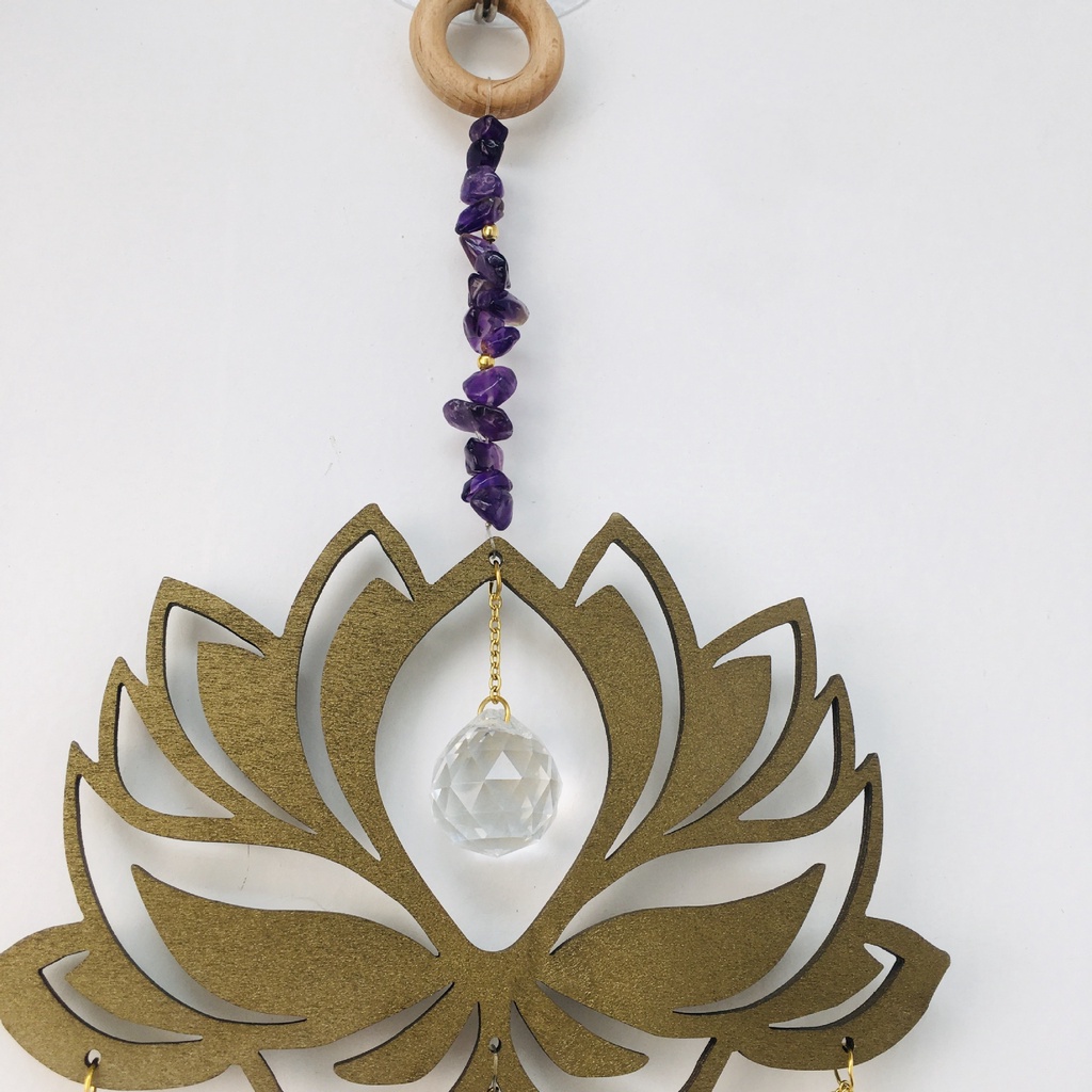 Mặt Dây Chuyền Pha Lê Hình Hoa Sen Có Đèn Trang Trí Sân Vườn