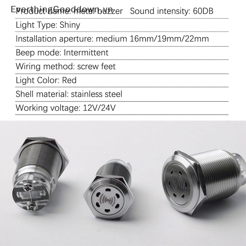 Everthinggoodingooder Chuông Báo Động Kim Loại Đế Trong Suốt 12V-24V Acousto-optic Bằng Thép Không Gỉ Độ Chính Xác Cao