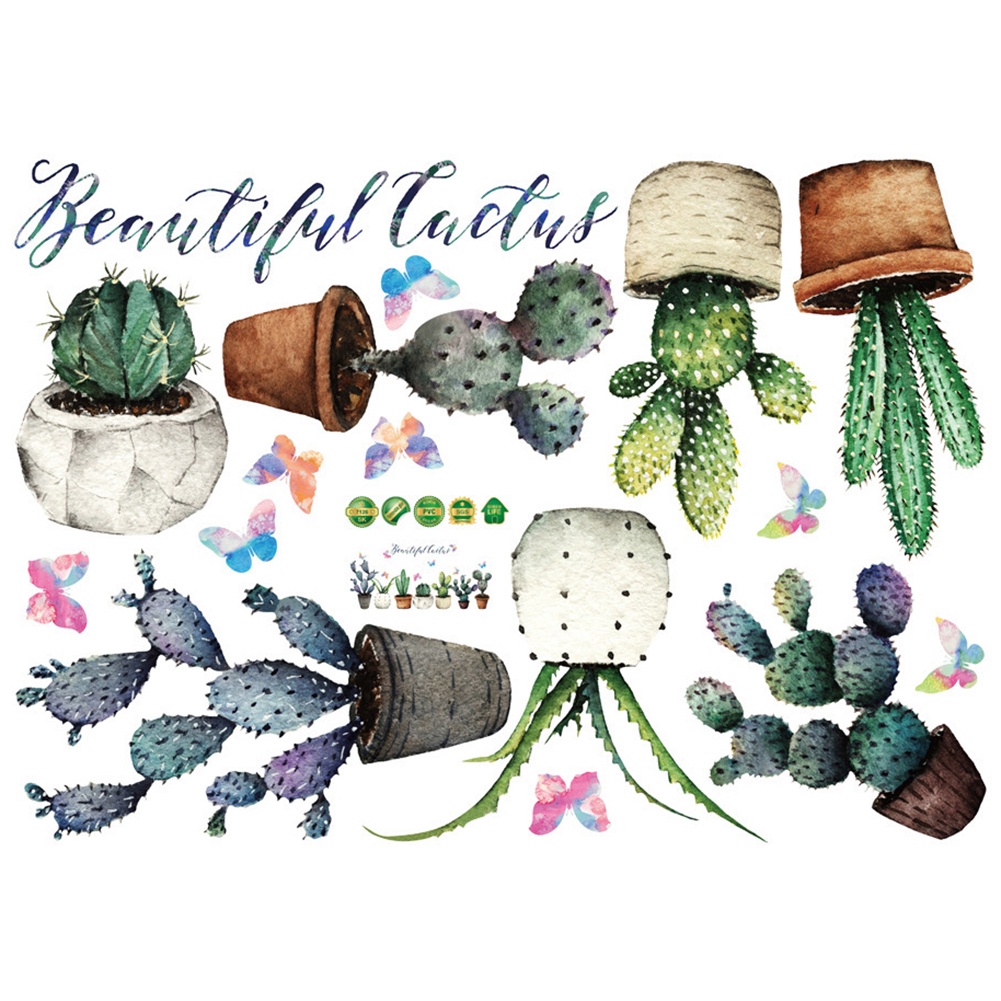 Miếng Dán Tường Trang Trí Hình Cây Xương Rồng DIY