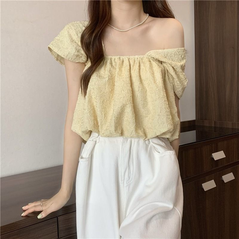 Áo Croptop Cổ Vuông Tay Ngắn Phong Cách Pháp Thời Trang Mùa Hè Mới Cho Nữ
