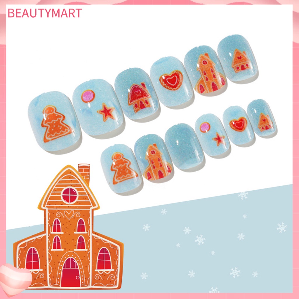 Hộp 24 Móng Tay Giả Tự Dính Siêu Mỏng Họa Tiết Hoạt Hình Giáng Sinh Có Thể Tháo Rời Cho Nữ