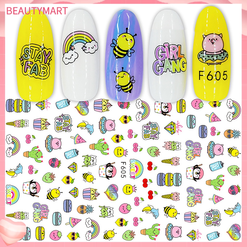Miếng Dán Trang Trí Móng Tay 3D Nhiều Màu Sắc Họa Tiết Ông Già Noel / Cây Lá Phong / Xương Rồng Dễ Thương DIY