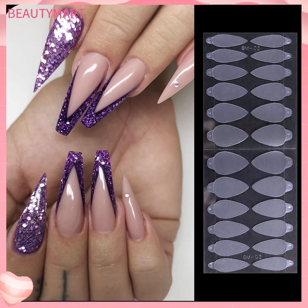 Hộp 24 Móng Tay Giả Trong Suốt Nhiều Hình Dạng DIY