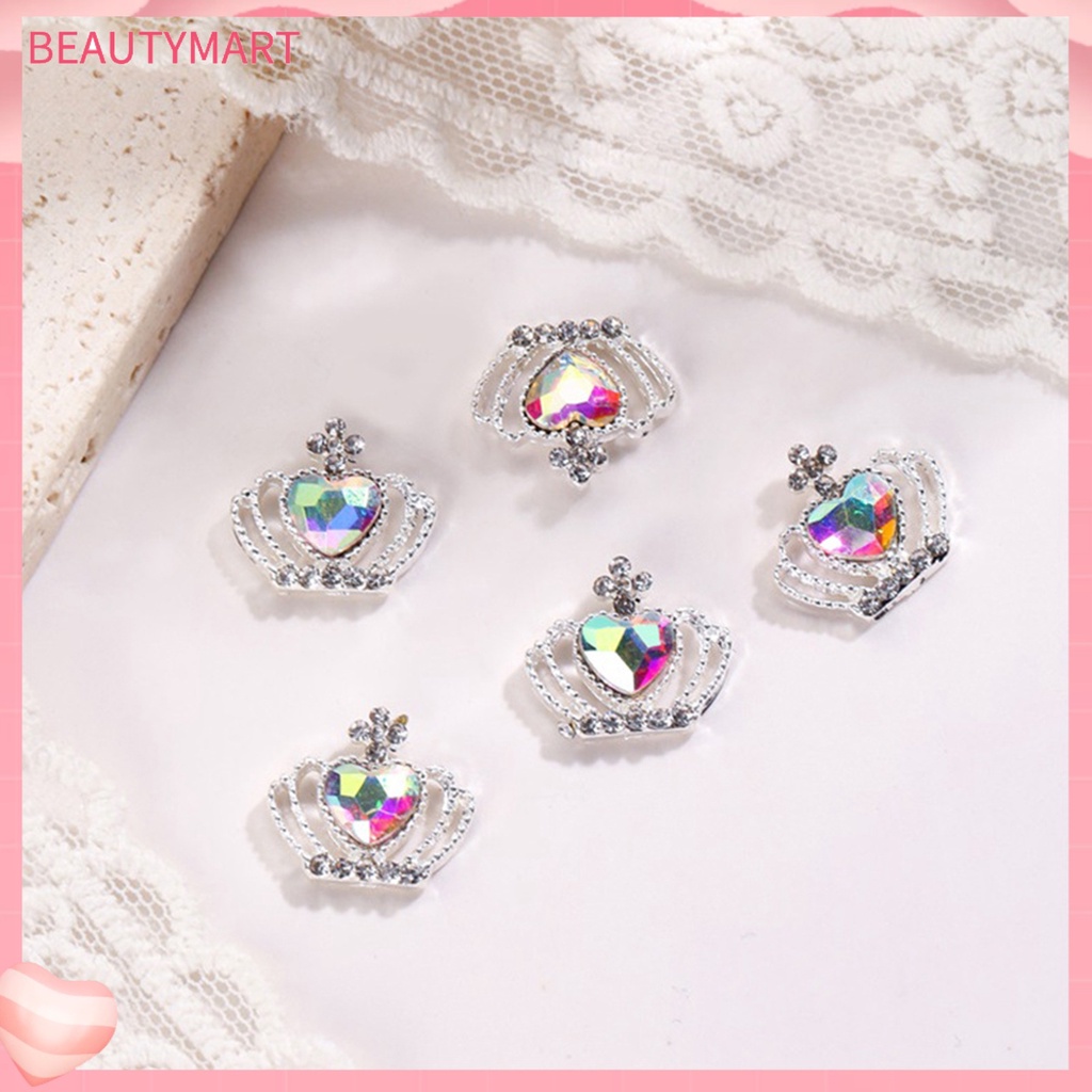Set 10 Phụ Kiện Trang Trí Móng Tay Nghệ Thuật Hình Vương Miện / Trái Tim Nhiều Màu Sắc Chất Liệu Hợp Kim
