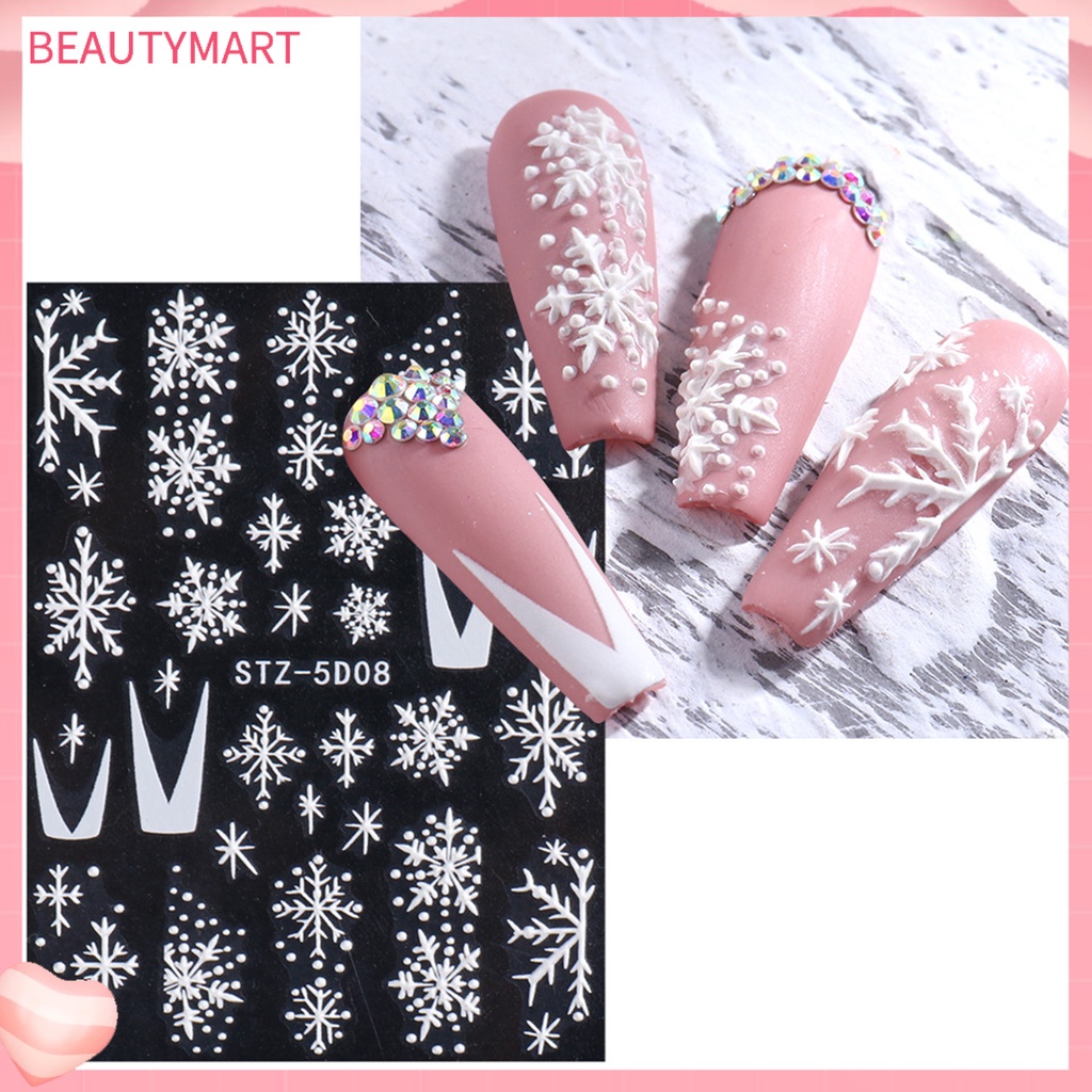 Miếng Dán Móng Tay Tự Dính Không Phai Họa Tiết Bông Tuyết Bằng Nhựa Resin Phong Cách Giáng Sinh DIY