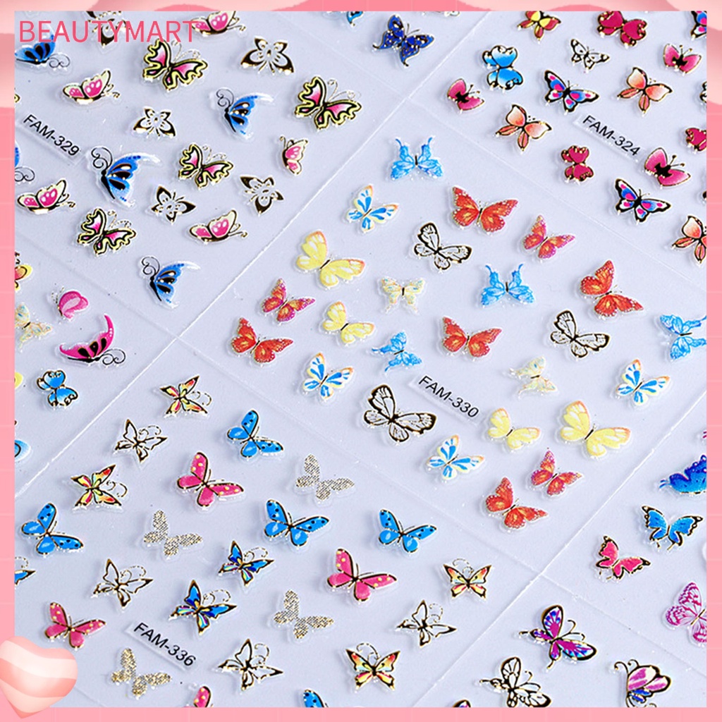 Bộ 24 Miếng Dán Móng Tay Ba Chiều Tự Dính Hình Bướm Dễ Sử Dụng Cho Nữ