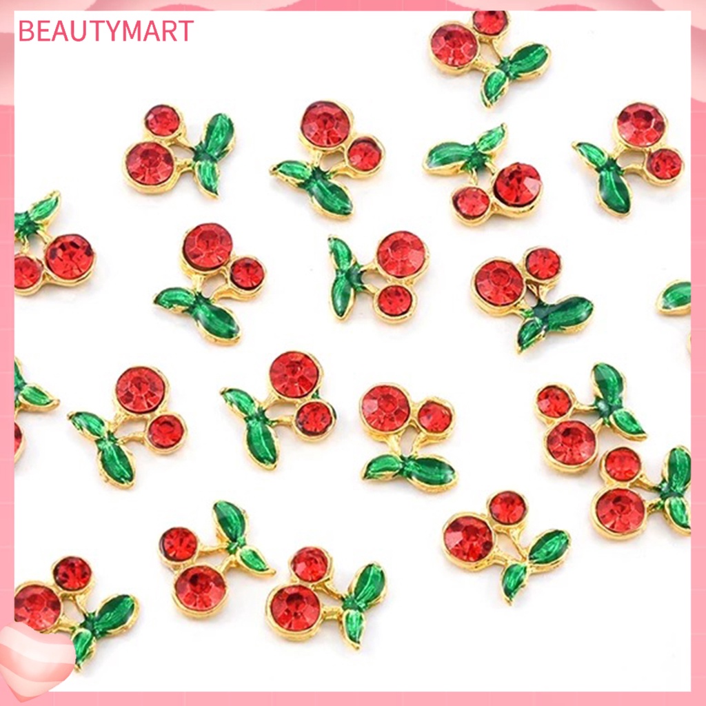 Set 10 Phụ Kiện Trang Trí Móng Tay Hình Quả Cherry 3D Bằng Hợp Kim DIY