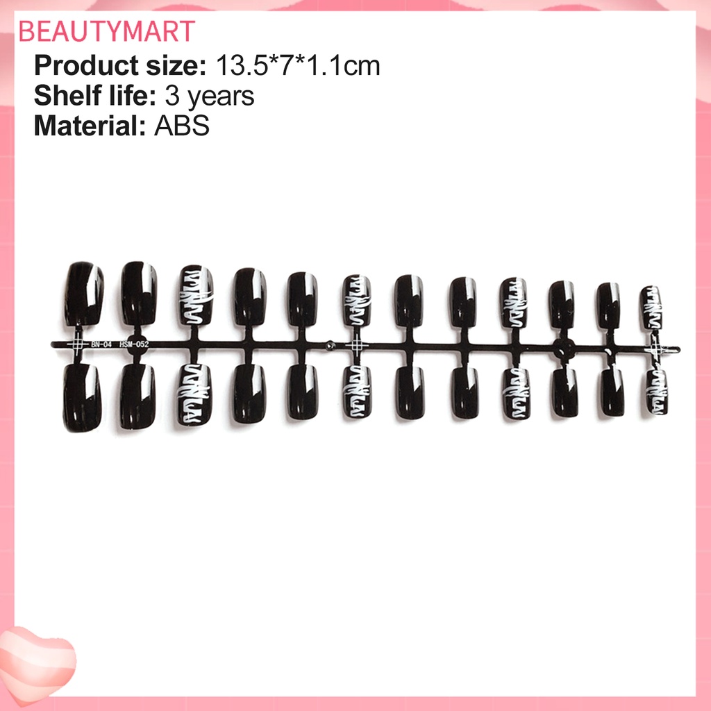 Bộ 24 Miếng Dán Móng Tay 3D Bằng ABS Màu Đen Tinh Tế Chống Rơi Cho Nữ