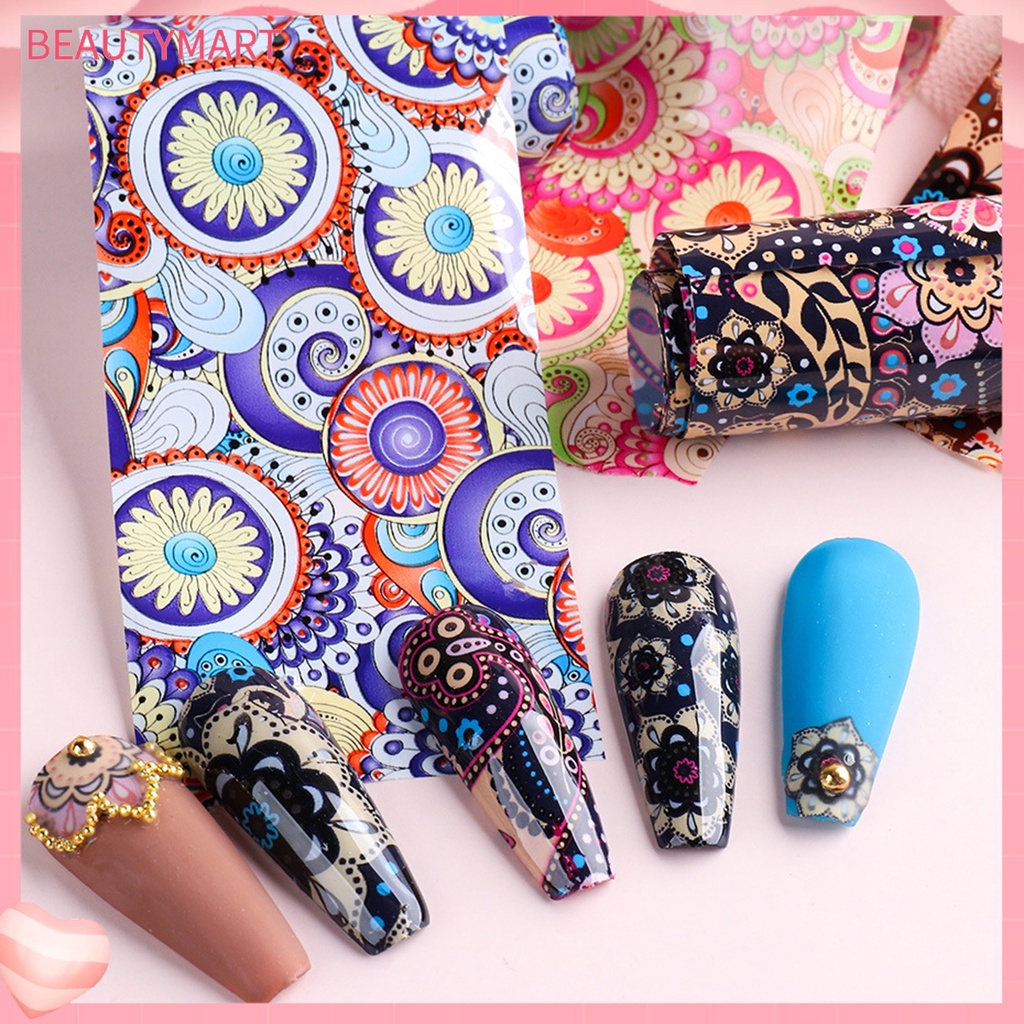 Set 10 Miếng Dán Móng Tay Tạo Hiệu Ứng 3D Siêu Mỏng Phong Cách Dân Tộc Cổ Điển Cho Nữ