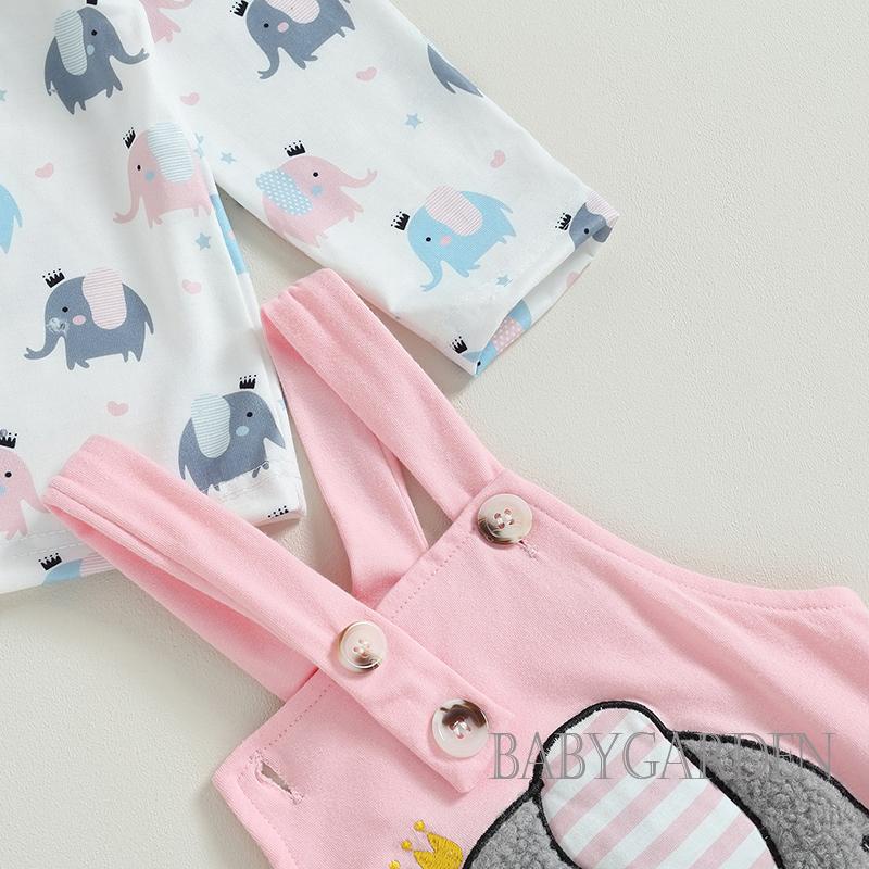 Set Áo Thun Tay Dài + Quần Yếm + Băng Đô Họa Tiết Khủng Long Cho Bé Gái 3-24 Tháng Tuổi