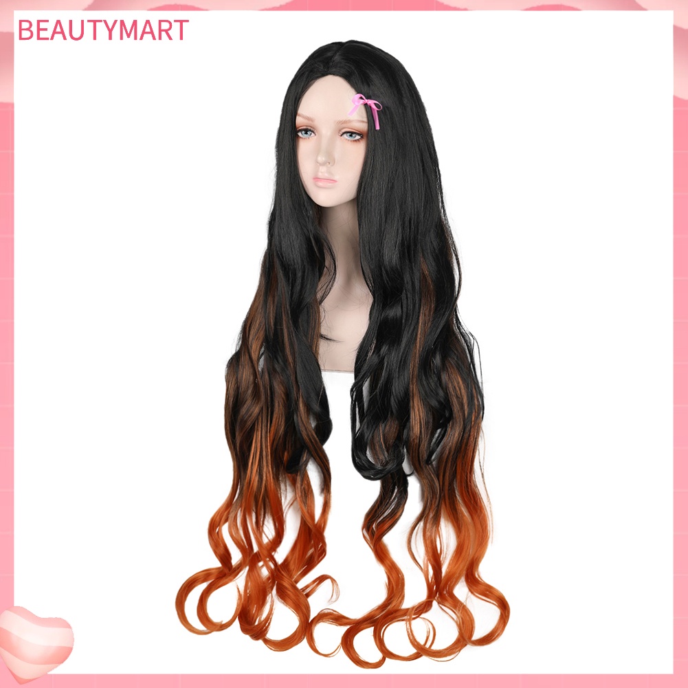 Bộ Tóc Giả Xoăn Màu Cam Đen Bằng Sợi Tổng Hợp Dành Cho Nữ