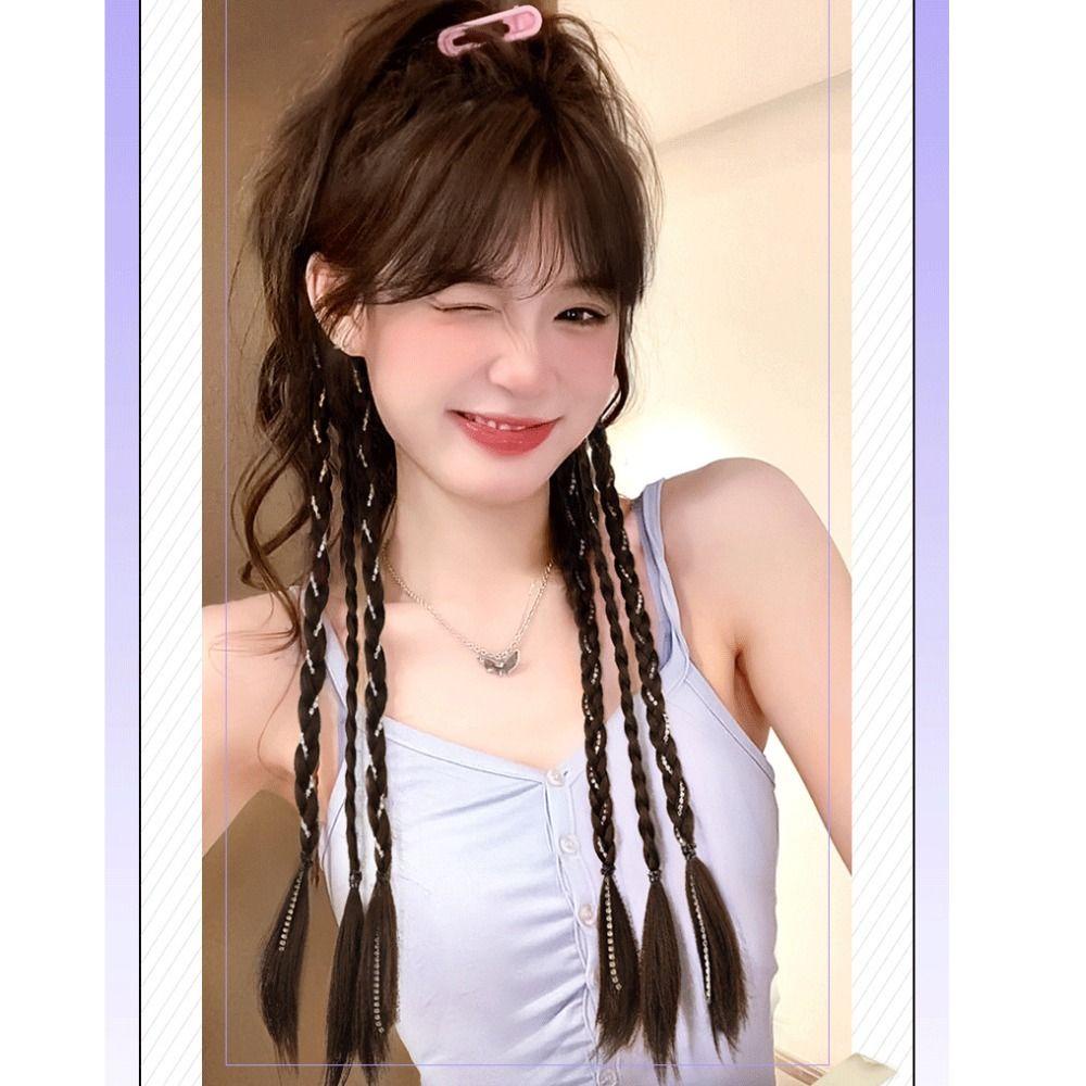 Bím Tóc Giả Bằng Sợi Tổng Hợp Màu Đen / Nâu Kháng Nhiệt Dành Cho Nữ