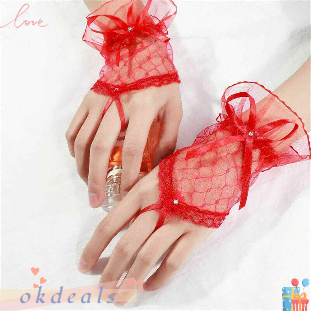 OKDEALS Găng Tay Ren Hở Ngón Hóa Trang Cô Dâu