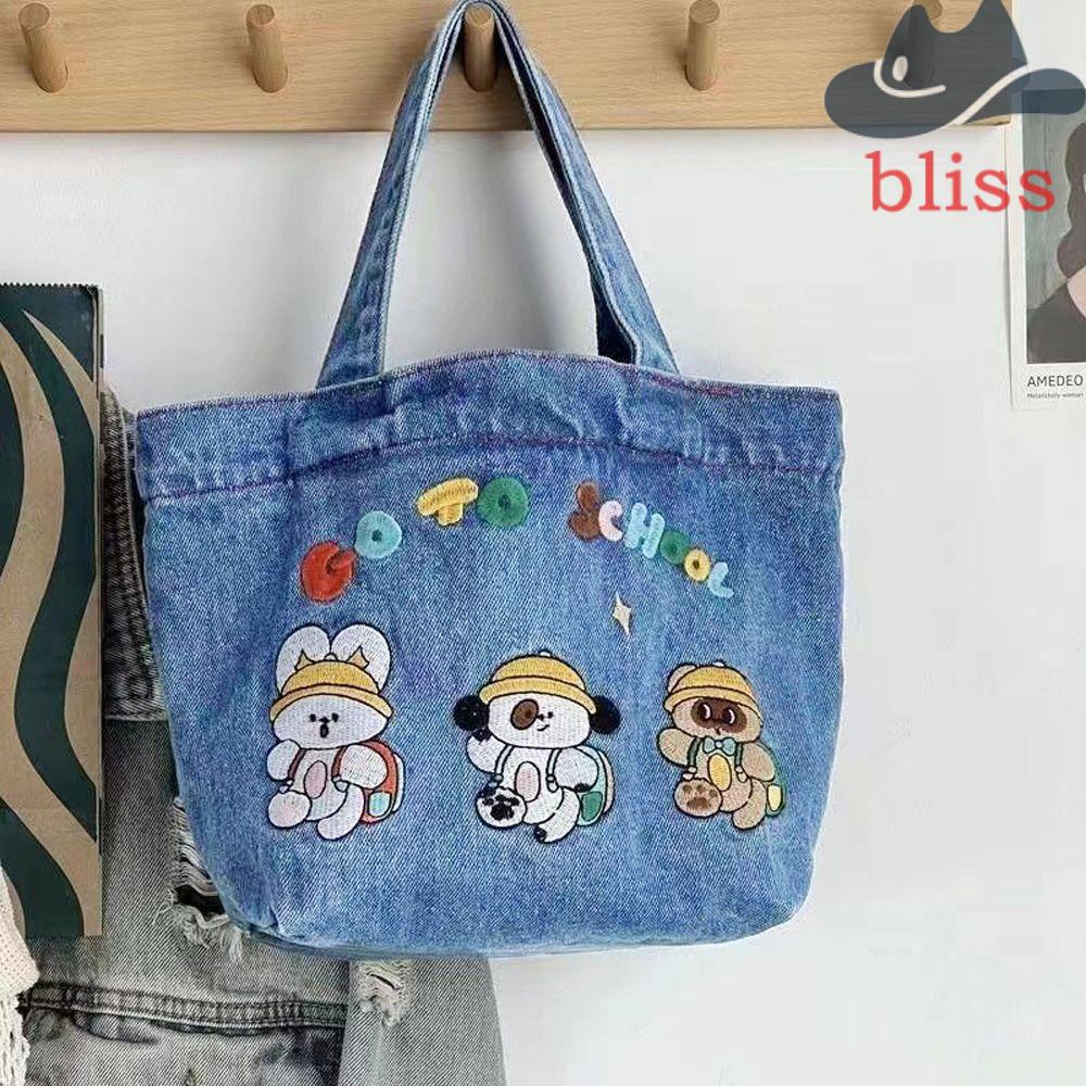 Túi Tote Vải Denim In Chữ Hoạt Hình Phong Cách Thái Lan Thời Trang Cho Nữ