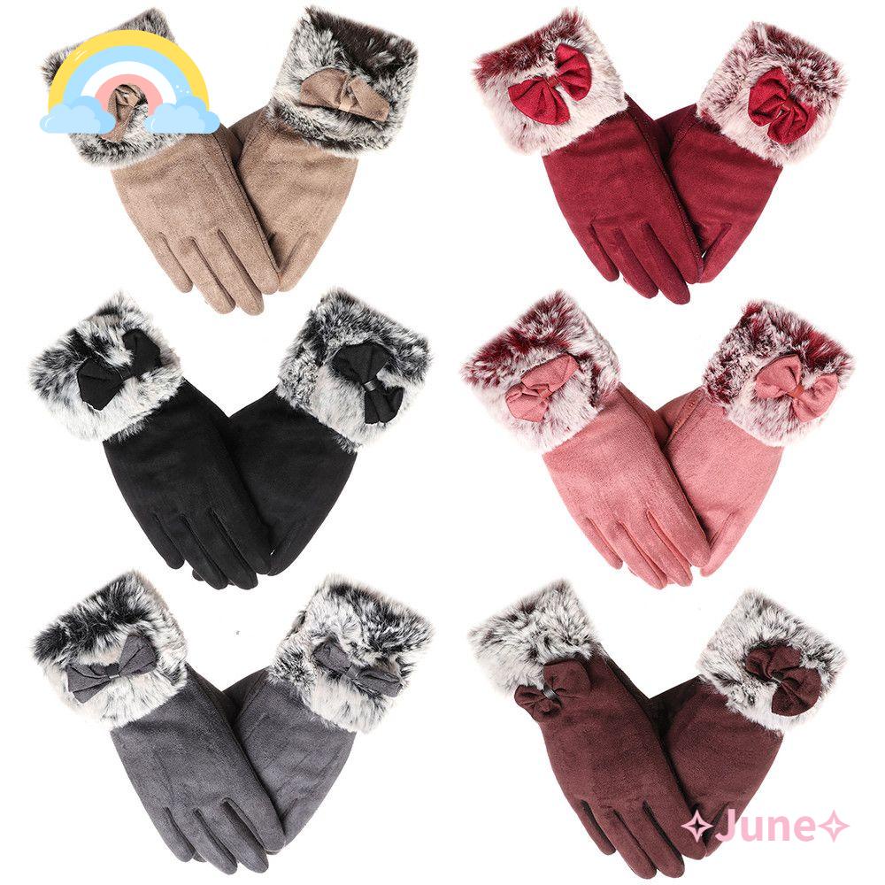JUNE Găng Tay Giả Lông Đính Nơ Thời Trang