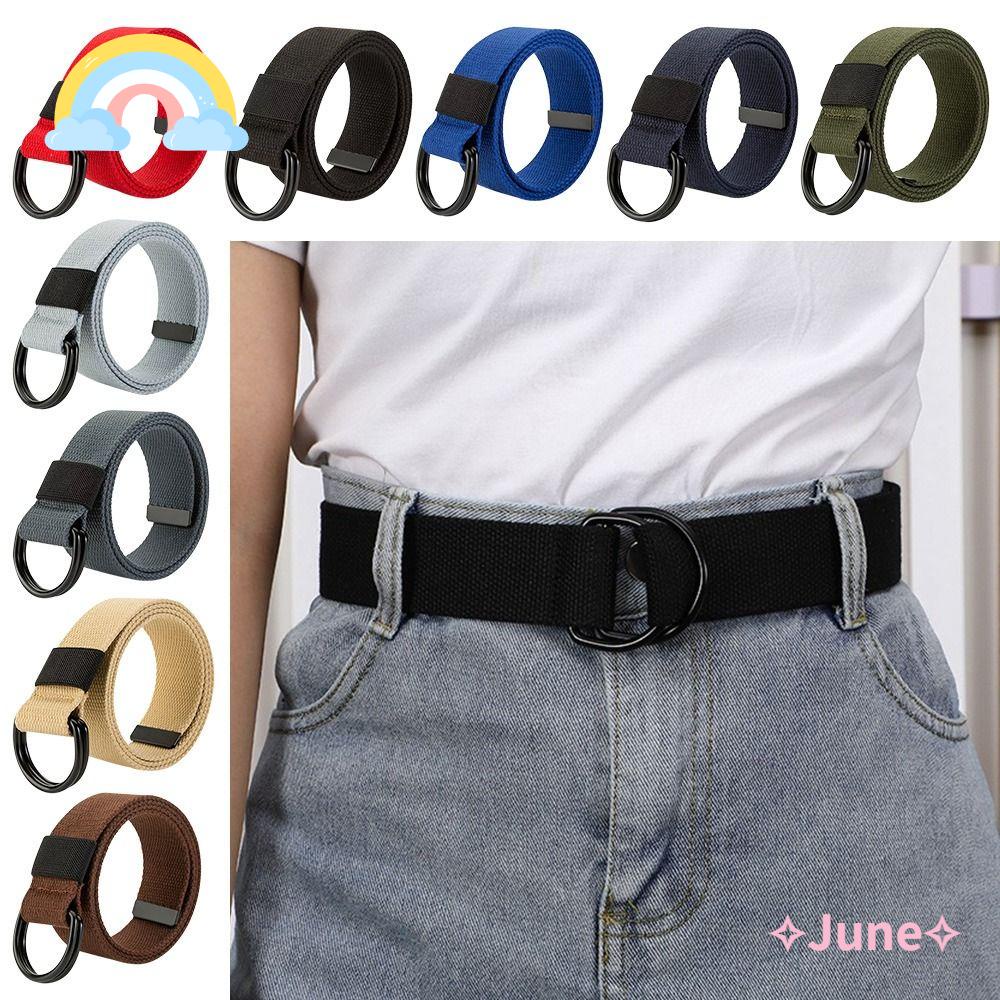 JUNE Thắt Lưng Bện Sợi Nylon Màu Đen Khóa Cài Đa Năng