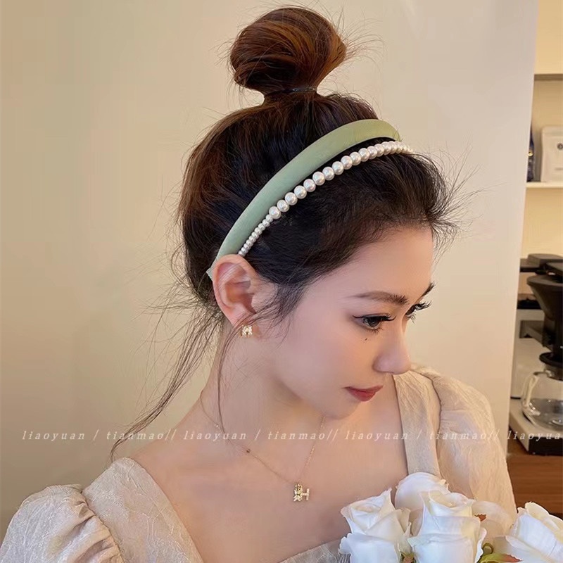 Băng Đô Hai Lớp Đính Ngọc Trai Thời Trang Hàn Quốc