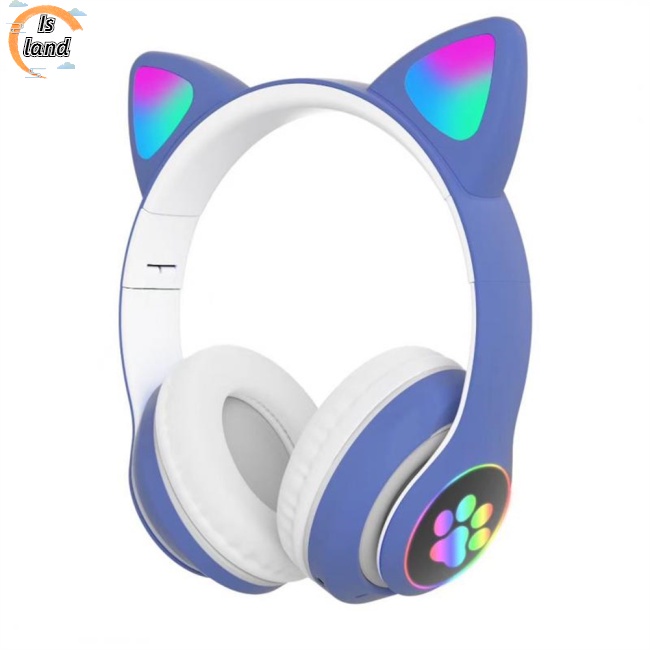 Tai Nghe Chụp Tai Bluetooth Không Dây Có Micro Và Đèn Led Rgb Hình Tai Mèo Dễ Thương