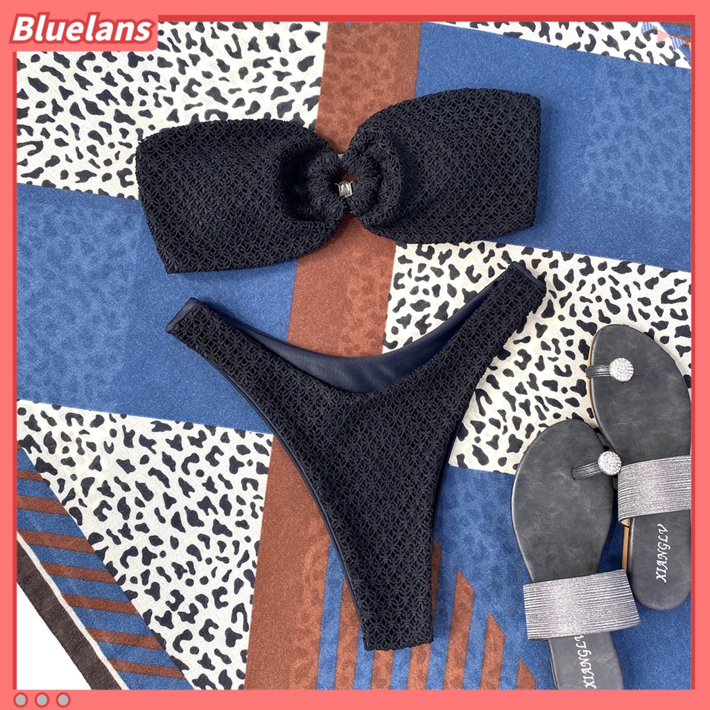 [BLS] Bộ Đồ Bơi Bikini Bằng Polyester Lưng Cao Màu Trơn Cho Nữ