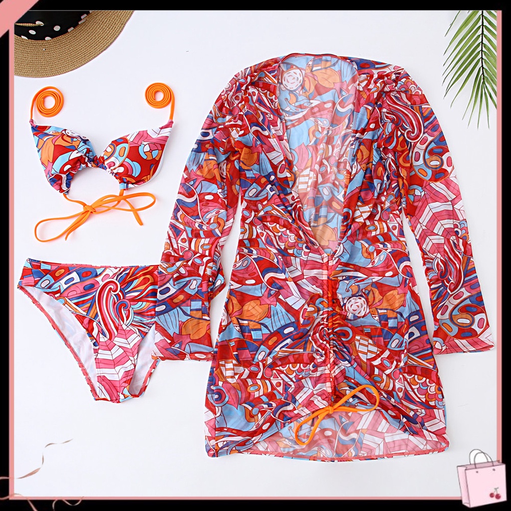 Bộ Đồ Bơi 3 Món Gồm Áo Dài Tay + Quần Lót Mềm Mại Chống Nắng + Áo Ngực Thể Thao