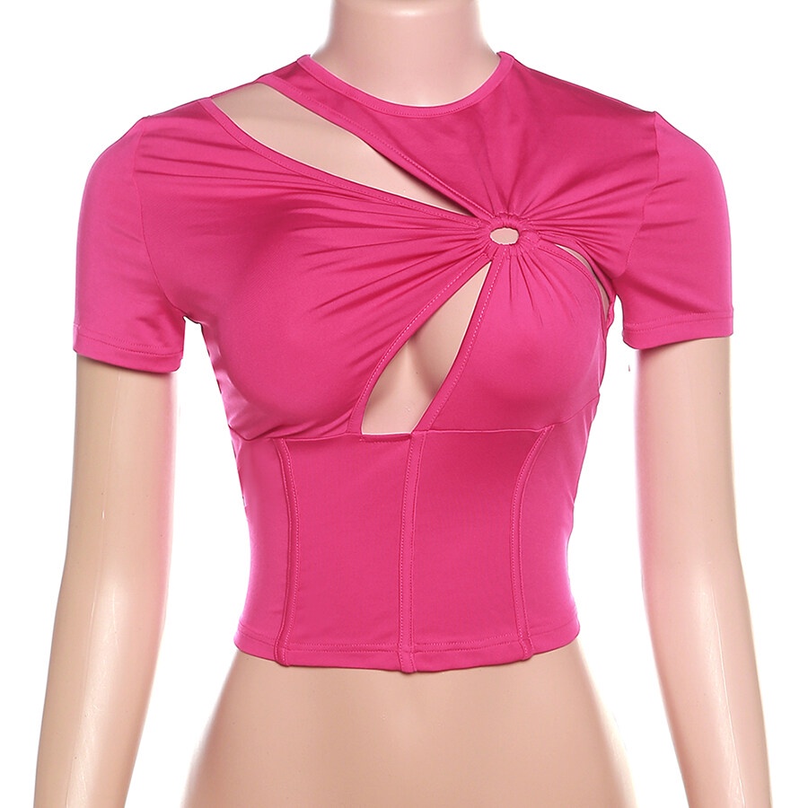 Áo Thun Croptop Tay Ngắn Cổ Tròn Dáng Ôm Thời Trang Quyến Rũ Cho Nữ