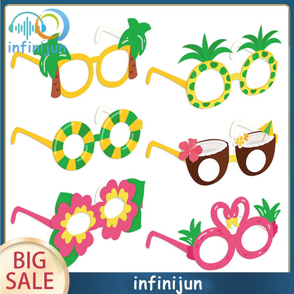 Set 6 Kính Giấy Tròng Hình Hawaii Vui Nhộn Trang Trí Bữa Tiệc Sinh Nhật Cho Bé